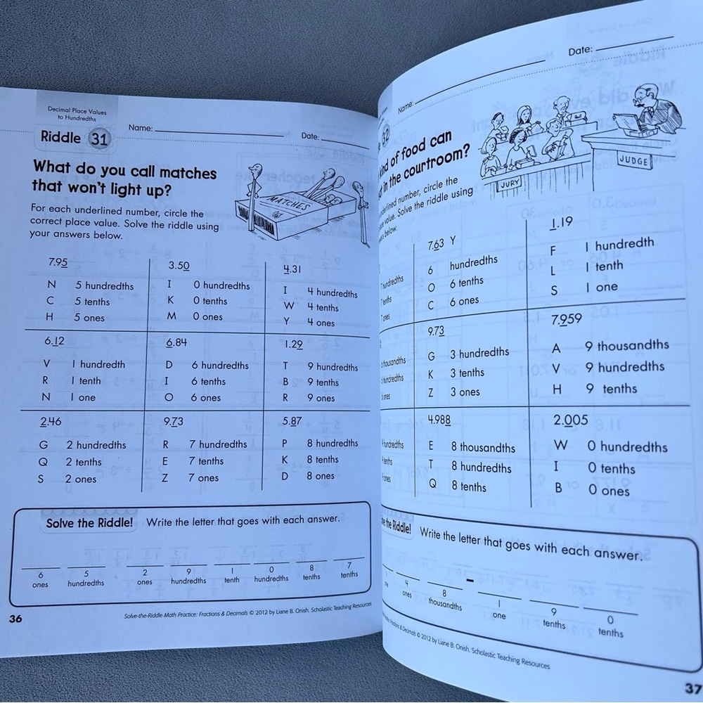 Solve The Riddle Math Practice Fractions & Decimals ~ 50 Reproducible Sheets - Picture 4 of 5